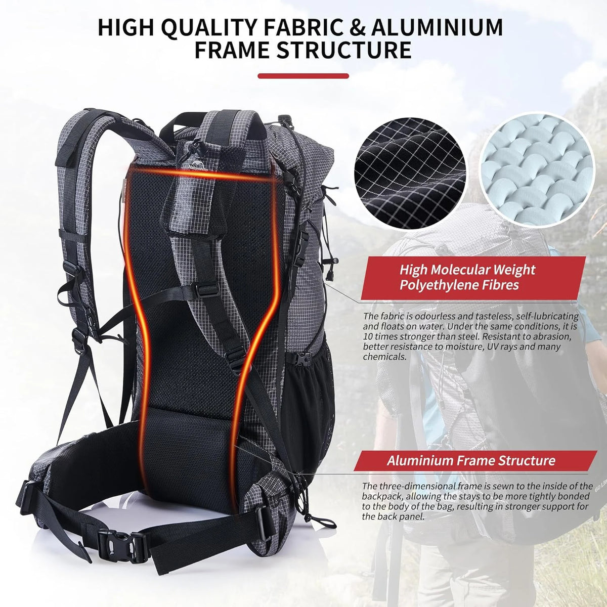 Naturehike Waterproof Hiking Mountaineering Backpack With Rain Cover