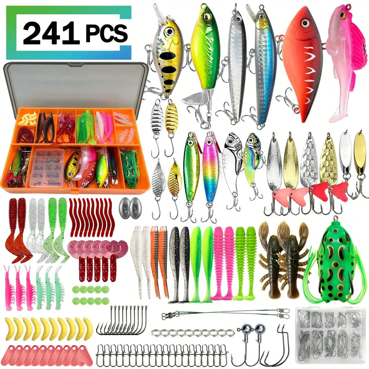 Complete Fishing Lure Set Featuring Soft Baits And Hooks
