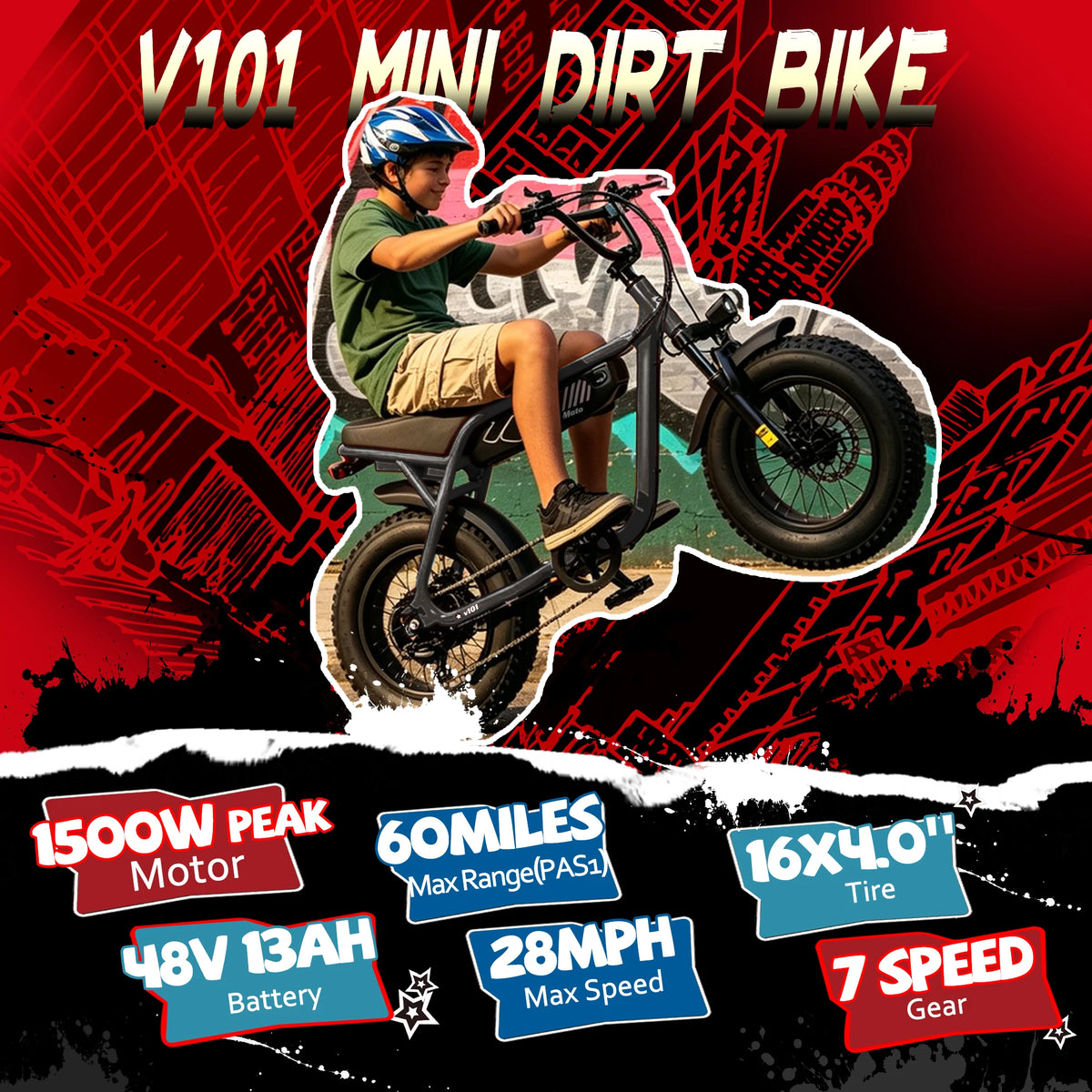 ESKUTE V101 750W Electric Fat Tire Dirt Bike 28 MPH