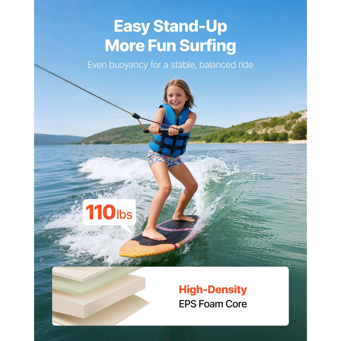 SucceBuy Wakesurf Board For Youth EPS Core 250 Lbs