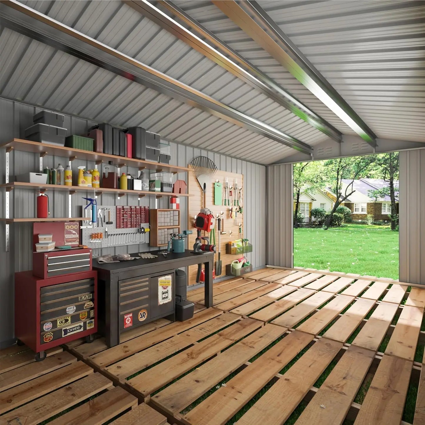 VIWAT Outdoor Metal Storage Shed Heavy Duty With Lockable Door