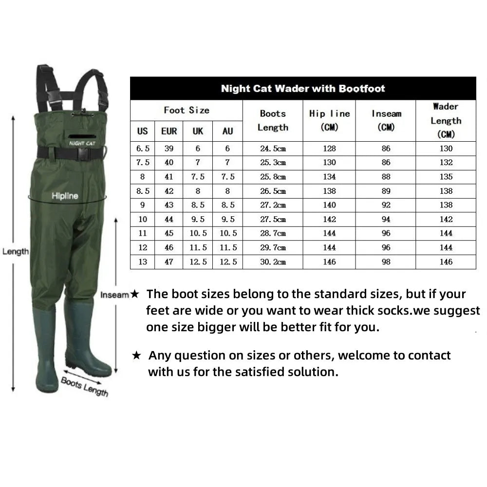 Night Cat Breathable Waterproof Fishing Chest Wader With Boots