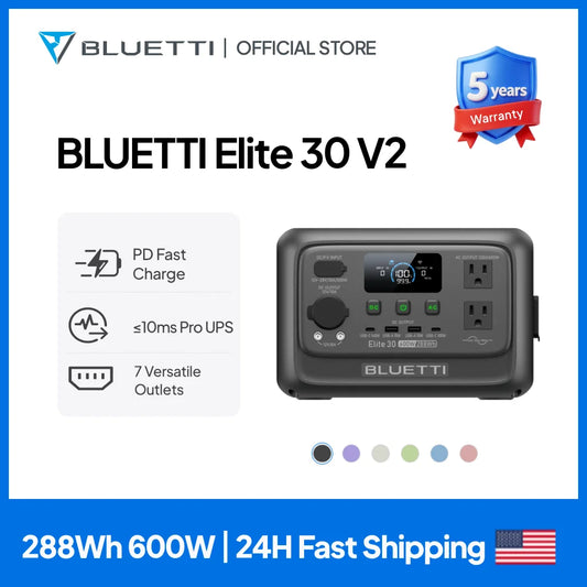 BLUETTI Elite 30 V2 288Wh 600W Portable Solar Power Station