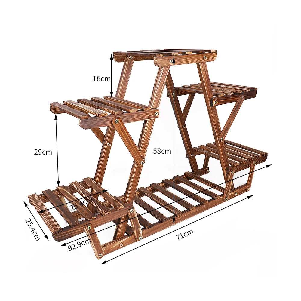 Carbonized Triangle 6-Tier Corner Wood Plant Stand Indoor Outdoor