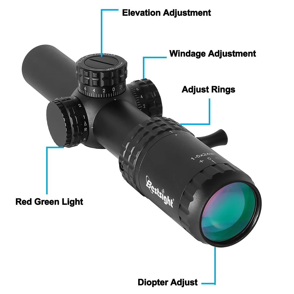 Bestsight 1-5x24 Tactical Optical Scope With Illuminated Red Green Reticle