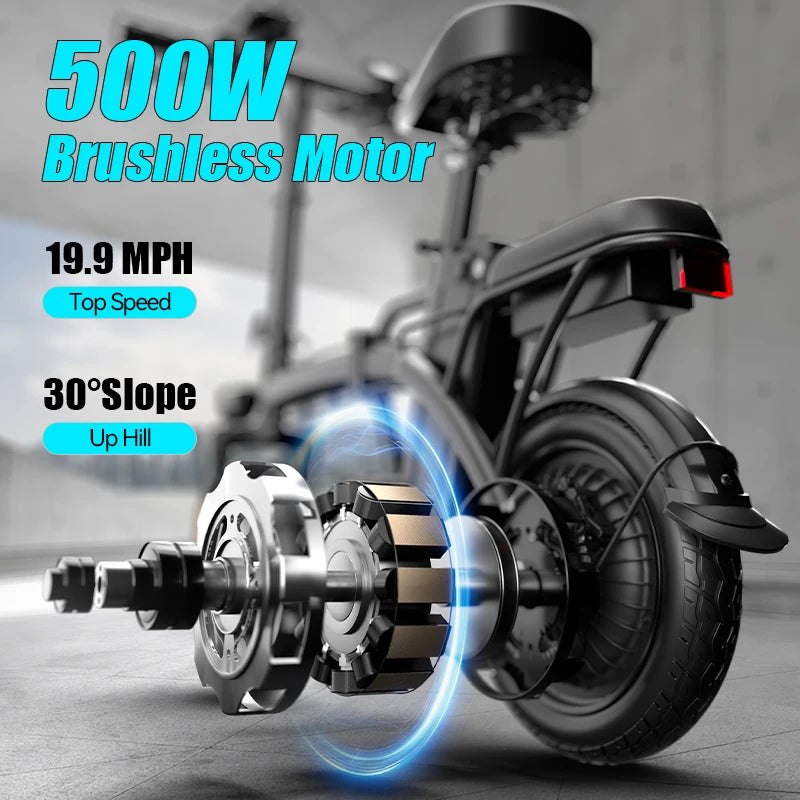 500W Foldable Electric Bike For Adults With Dual Brakes