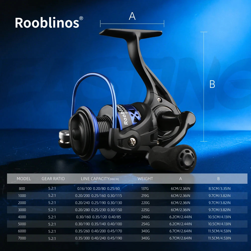 Rooblinos 12BB Spinning Reel With Metal Spool And 5.2 Ratio