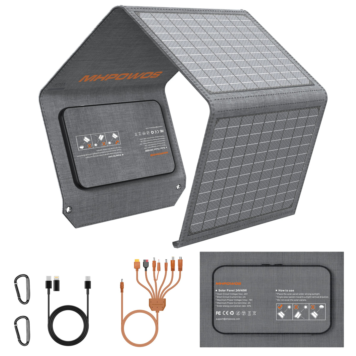 MHPOWOS 40W Foldable Solar Panel USB Charger For Outdoors