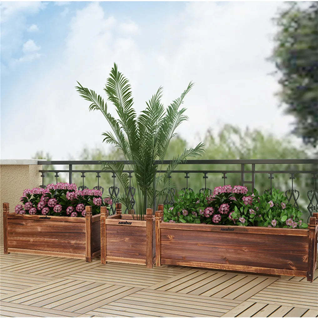 Pine Wood Raised Planter Box For Indoor Outdoor Gardening