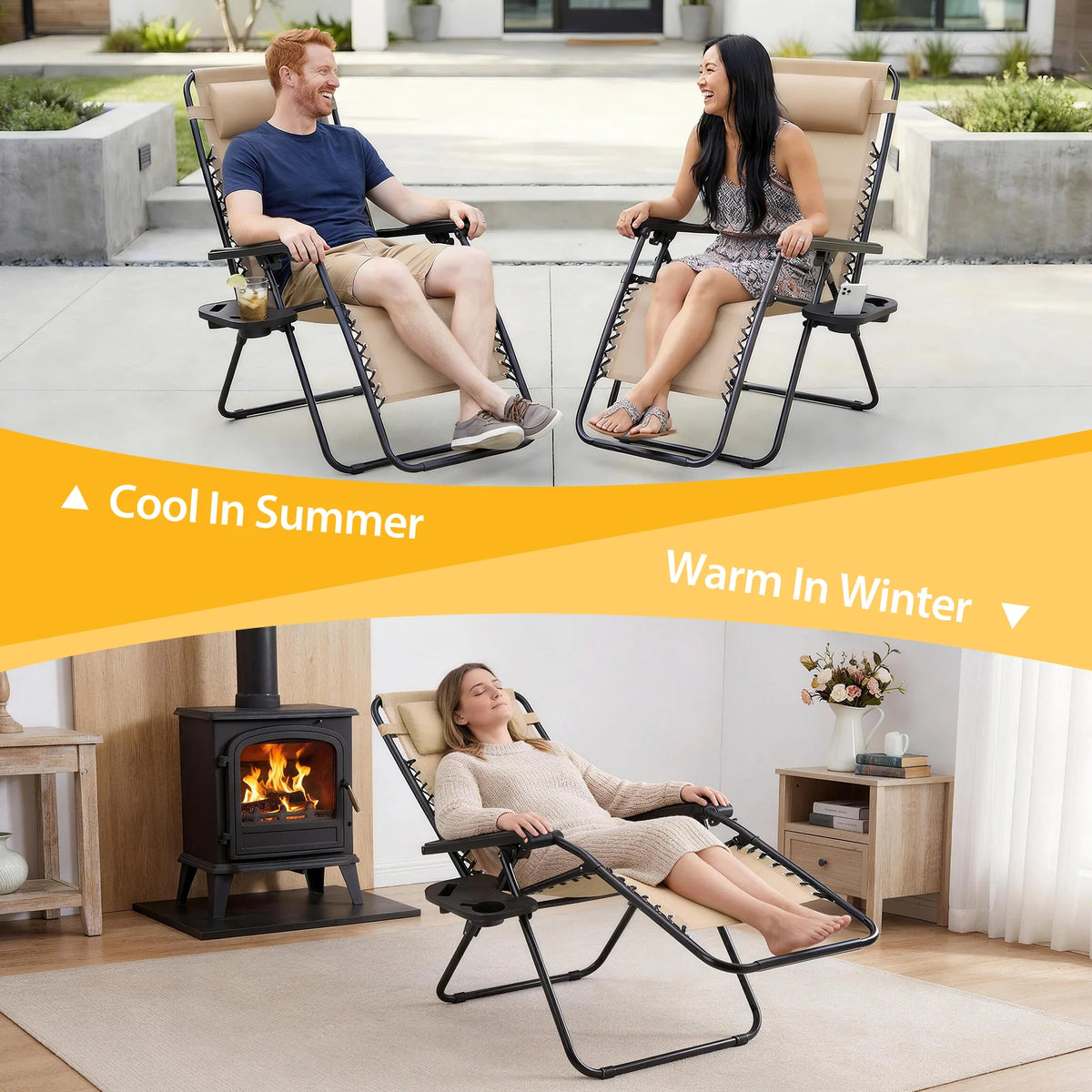 JHK Zero Gravity Outdoor Folding Lounge Recliner Chair