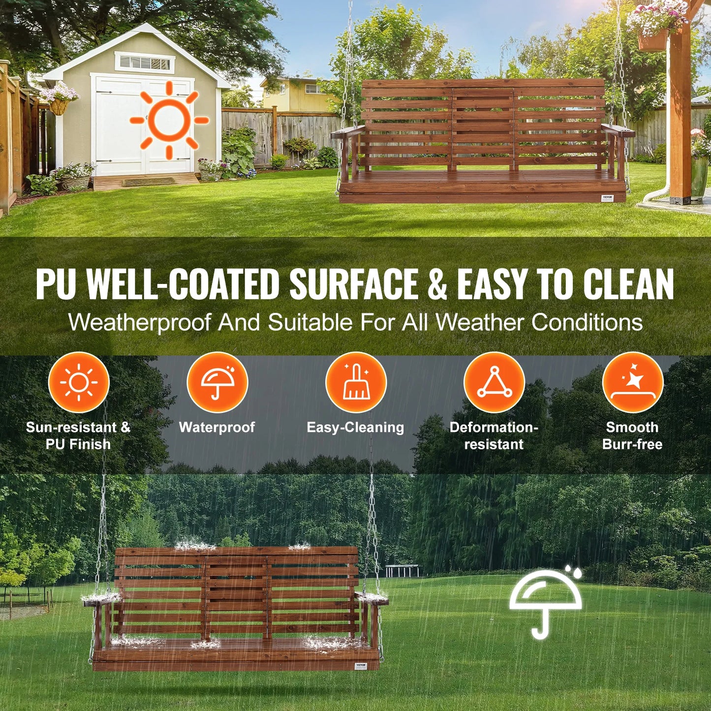 SucceBuy Cedar Wood Porch Swing Outdoor Patio Bench With Chains