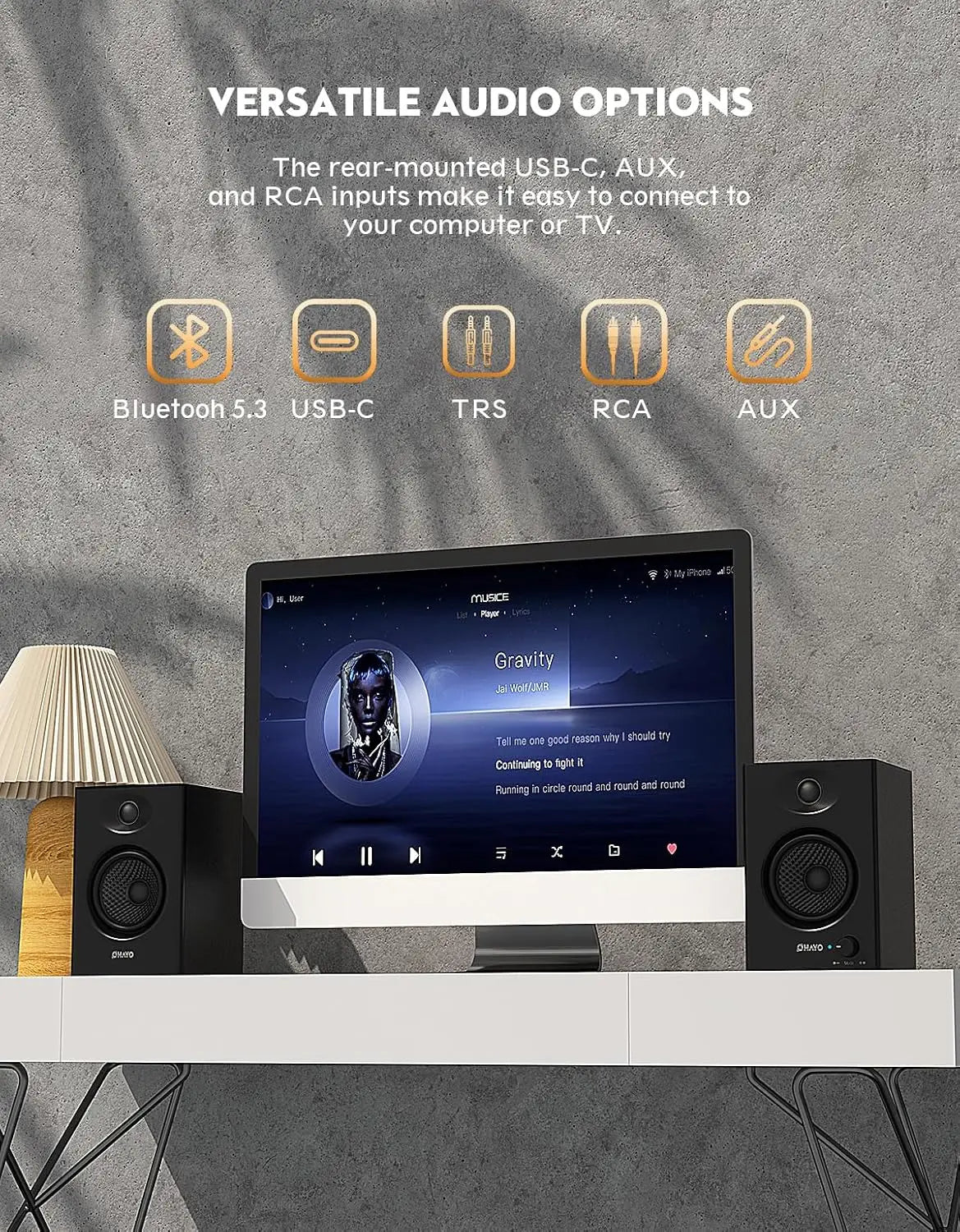 OHAYO Active Bluetooth 5.3 Bookshelf Speakers 60W Audio