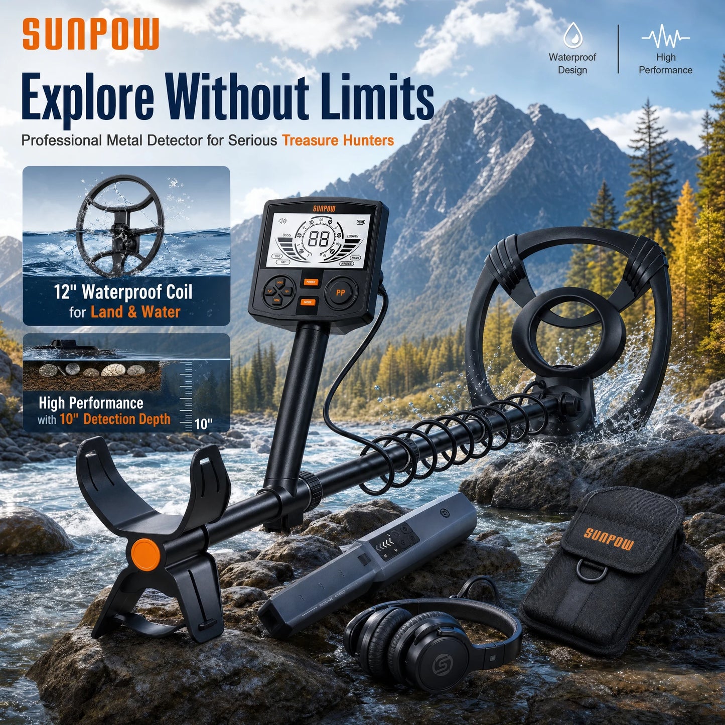 SUNPOW Professional Pinpoint Metal Detector For Treasure Hunting
