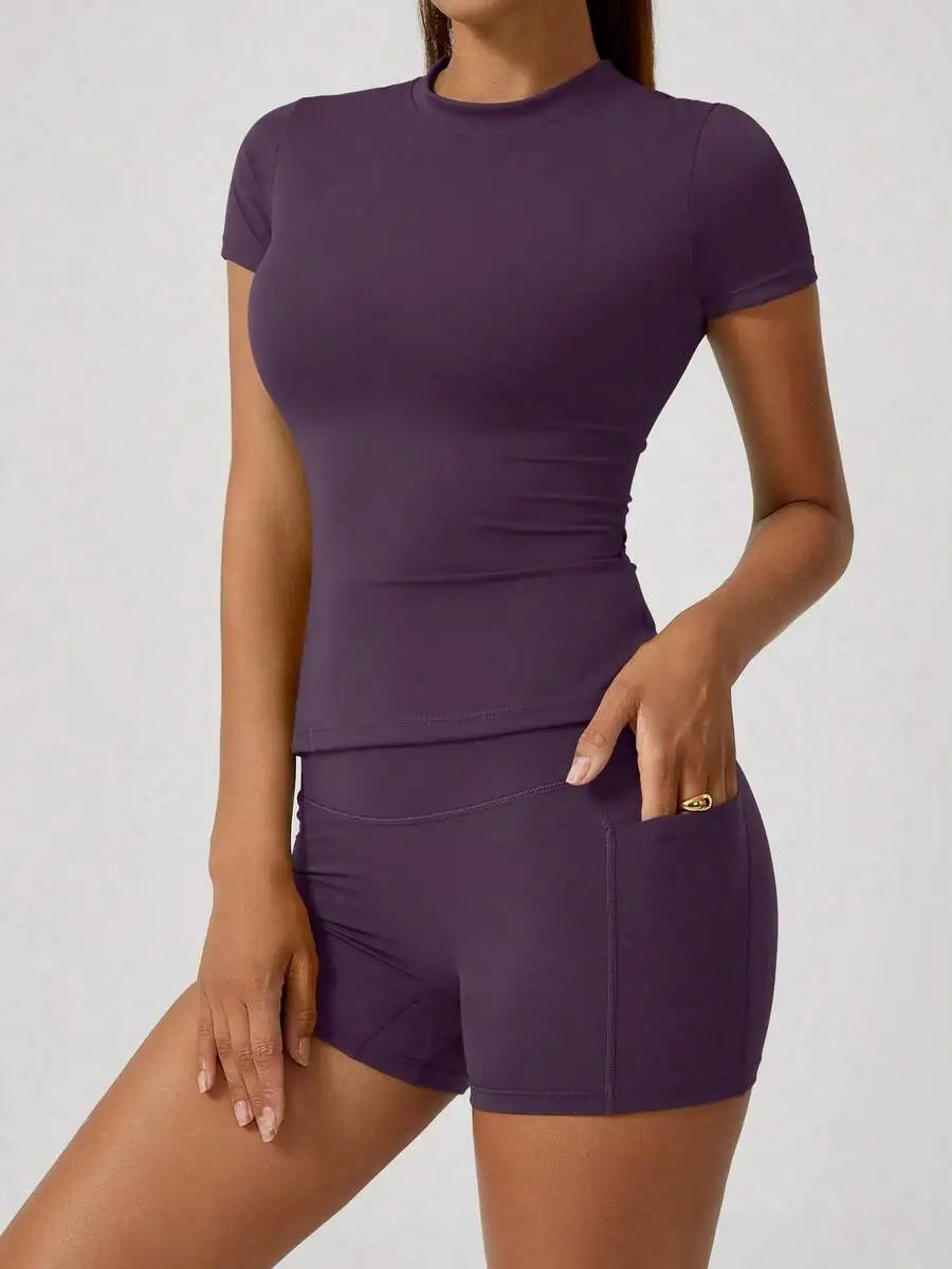 Women's High Waist Yoga Shorts Set With Tummy Control