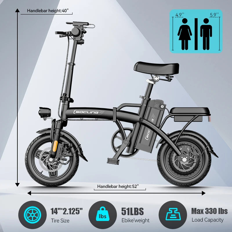 500W Foldable Electric Bike For Adults With Dual Brakes