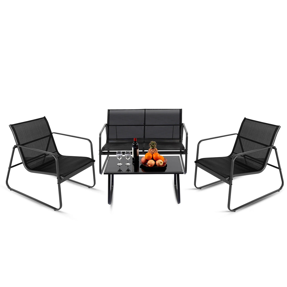 JHK Outdoor Patio Furniture 4 Piece Set Table Metal Frame