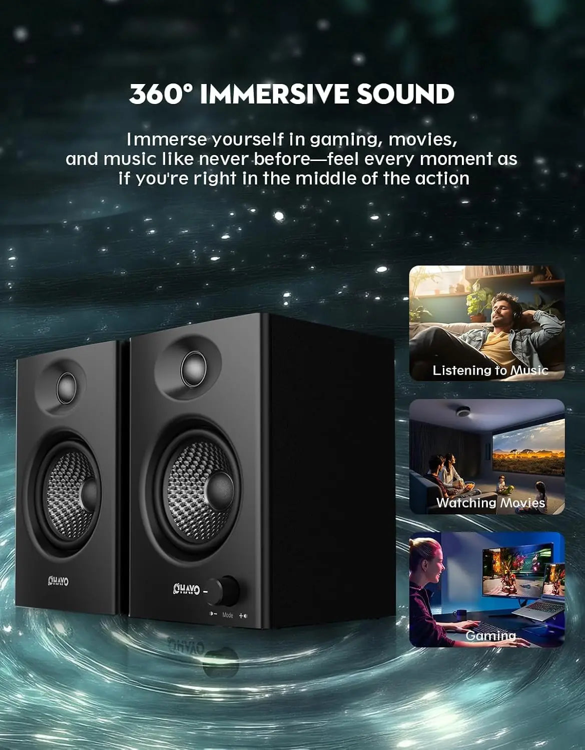 OHAYO Active Bluetooth 5.3 Bookshelf Speakers 60W Audio