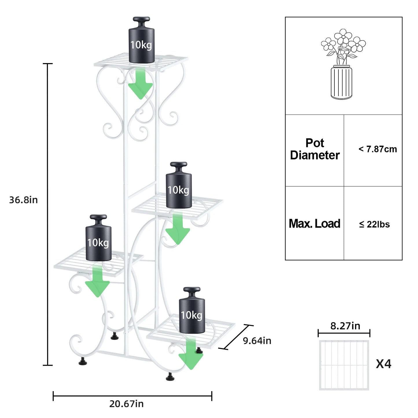 4 Tier Metal Plant Stand for Indoor Outdoor Garden Display
