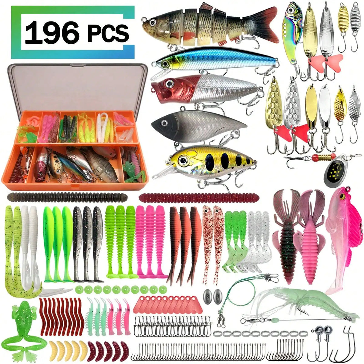 Complete Fishing Lure Set Featuring Soft Baits And Hooks