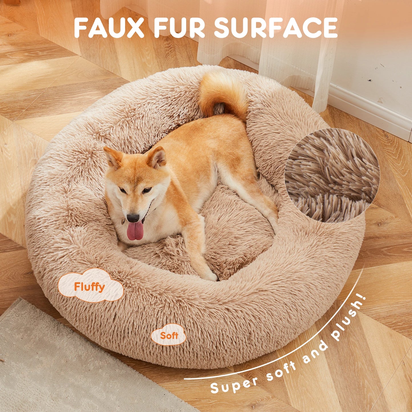 JHK Calming Dog Bed Plush Faux Fur Washable Anti Slip