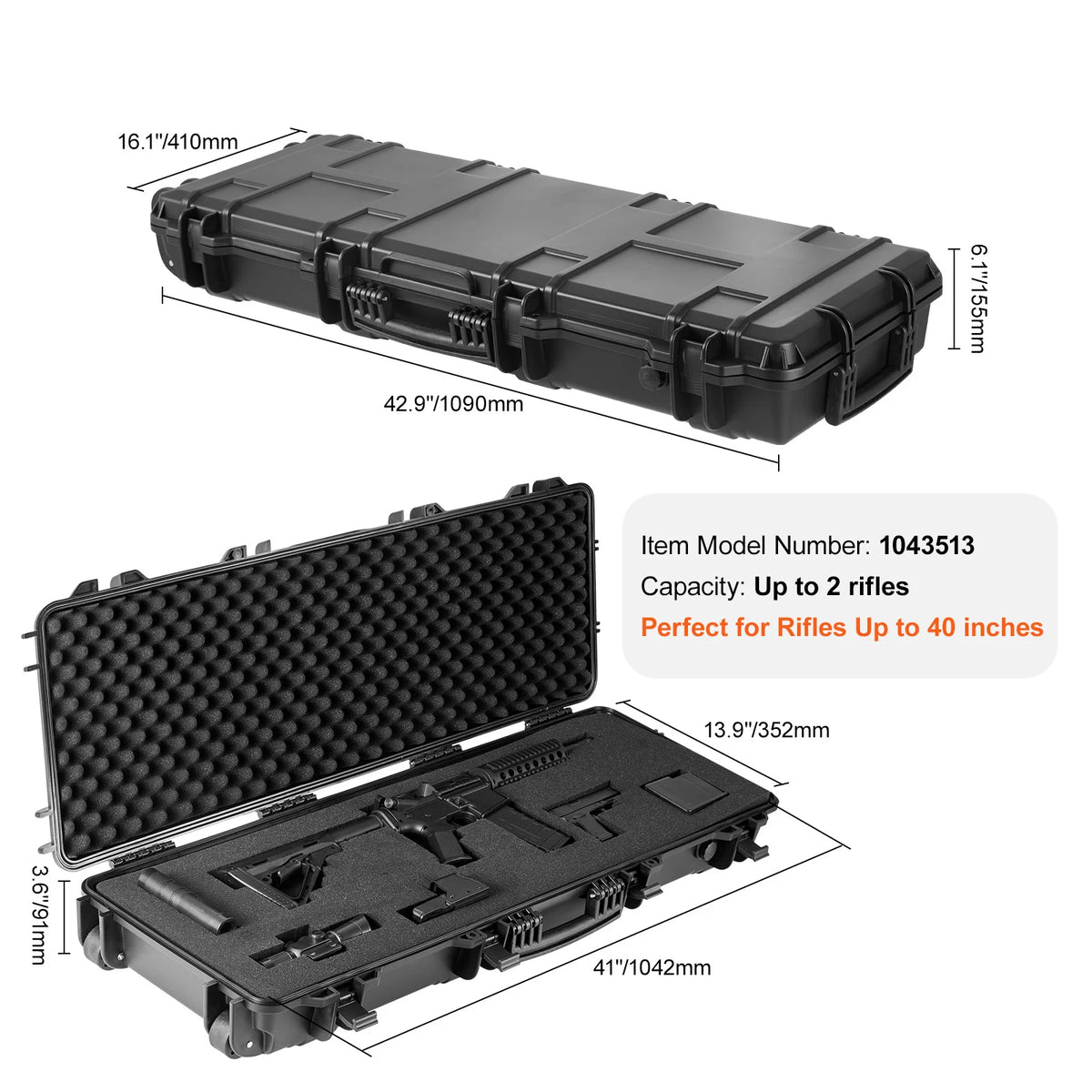 SucceBuy Hard Rifle Case Portable Shockproof Waterproof Storage