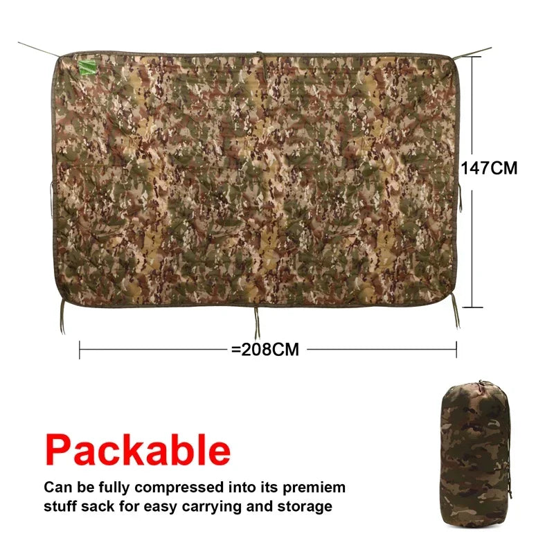 Tactical Camouflage Poncho Liner Water Repellent Woobie Quilted Blanket