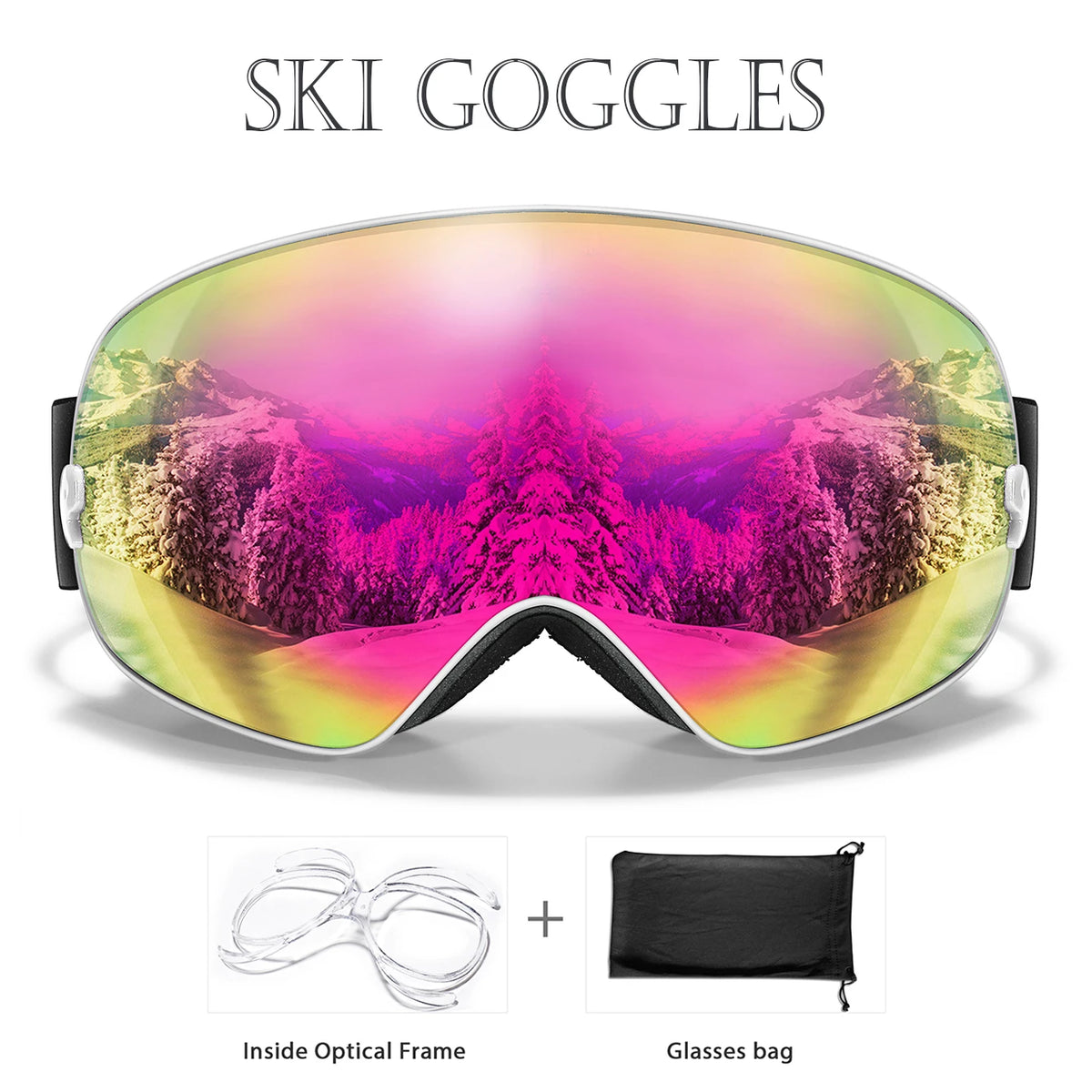 Unisex UV400 Anti Fog Ski Goggles With Polycarbonate Tpu Frame