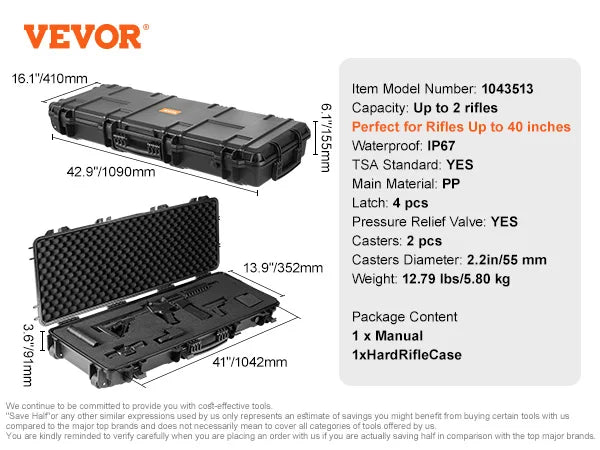 SucceBuy Shockproof Waterproof Rifle Hard Case Rolling Wheels