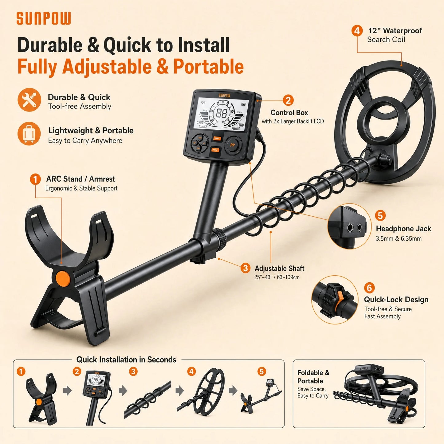 SUNPOW Professional Pinpoint Metal Detector For Treasure Hunting