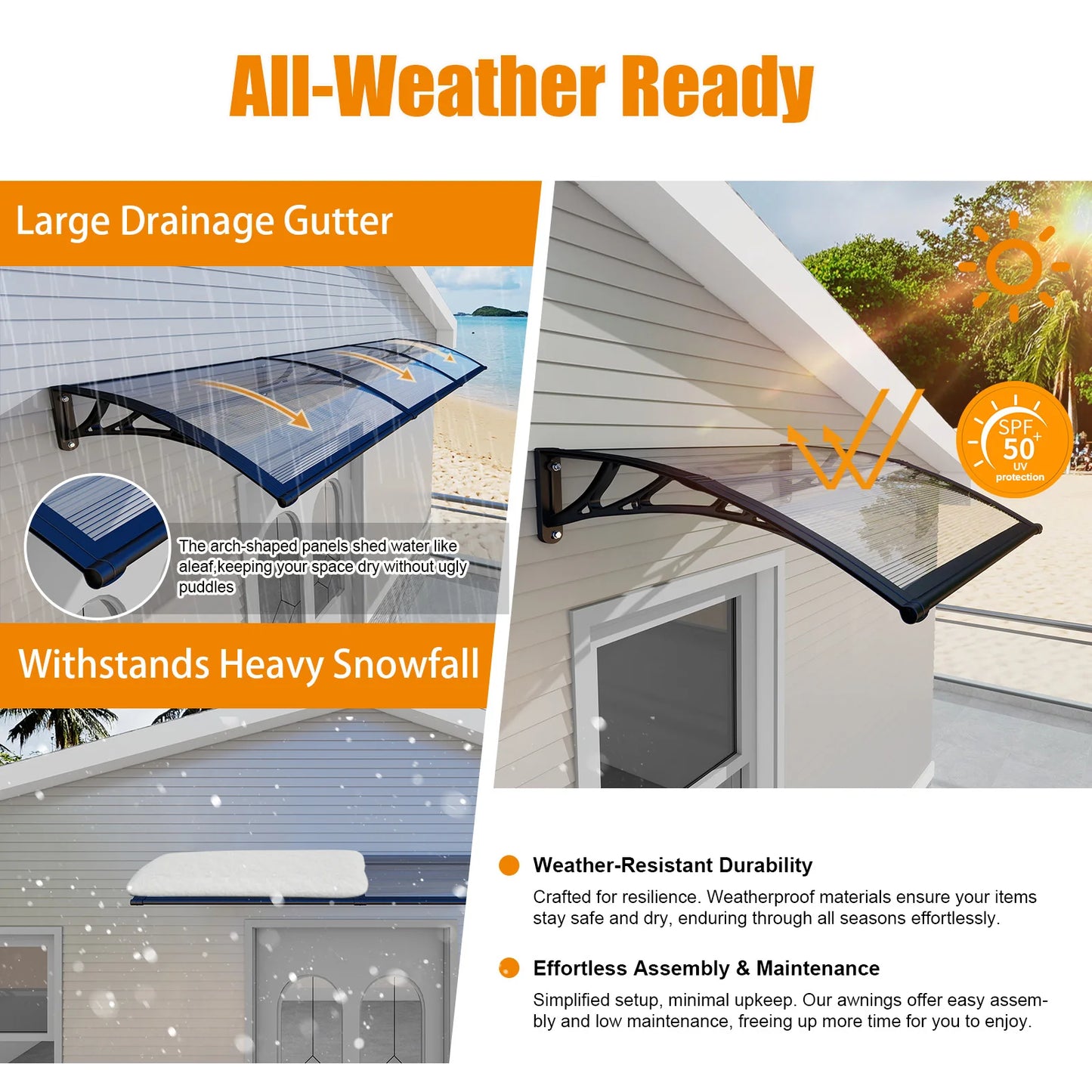 GUANSU-CN Brown PC Panels Awning for Door and Window Canopy