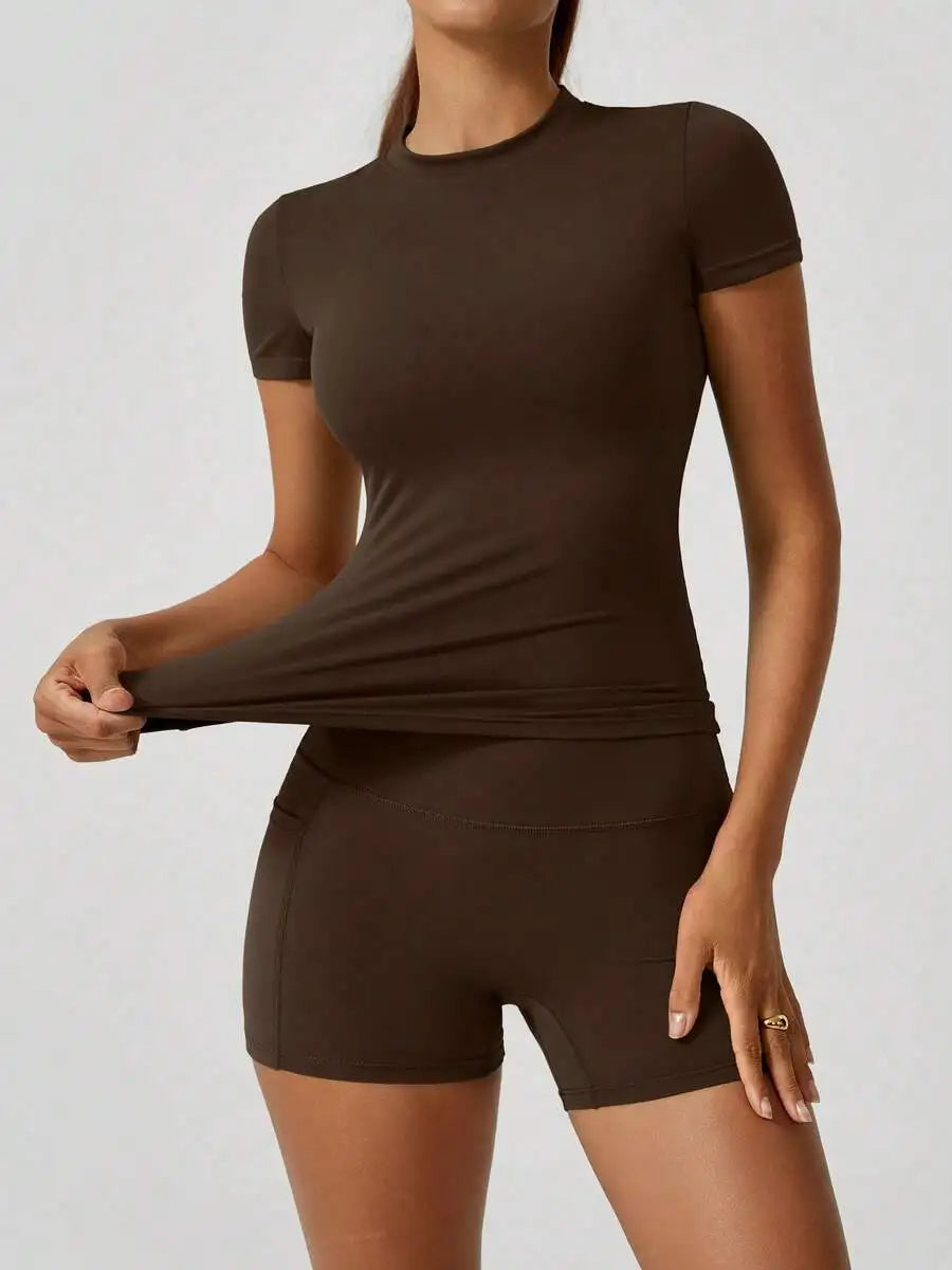 Women's High Waist Yoga Shorts Set With Tummy Control