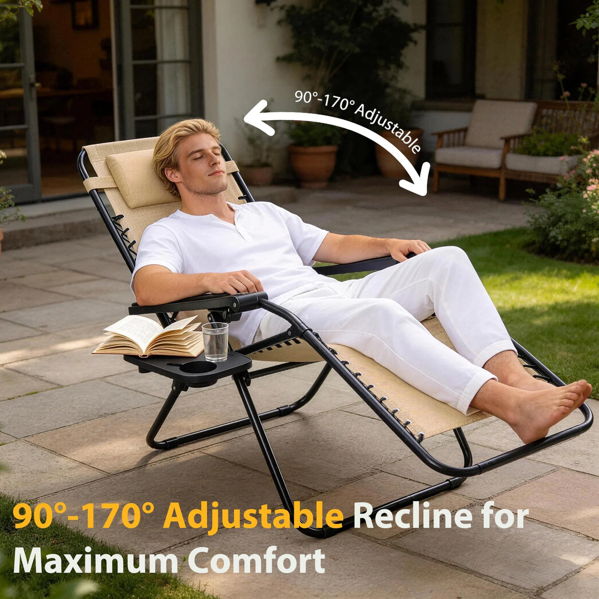 JHK Zero Gravity Outdoor Folding Lounge Recliner Chair