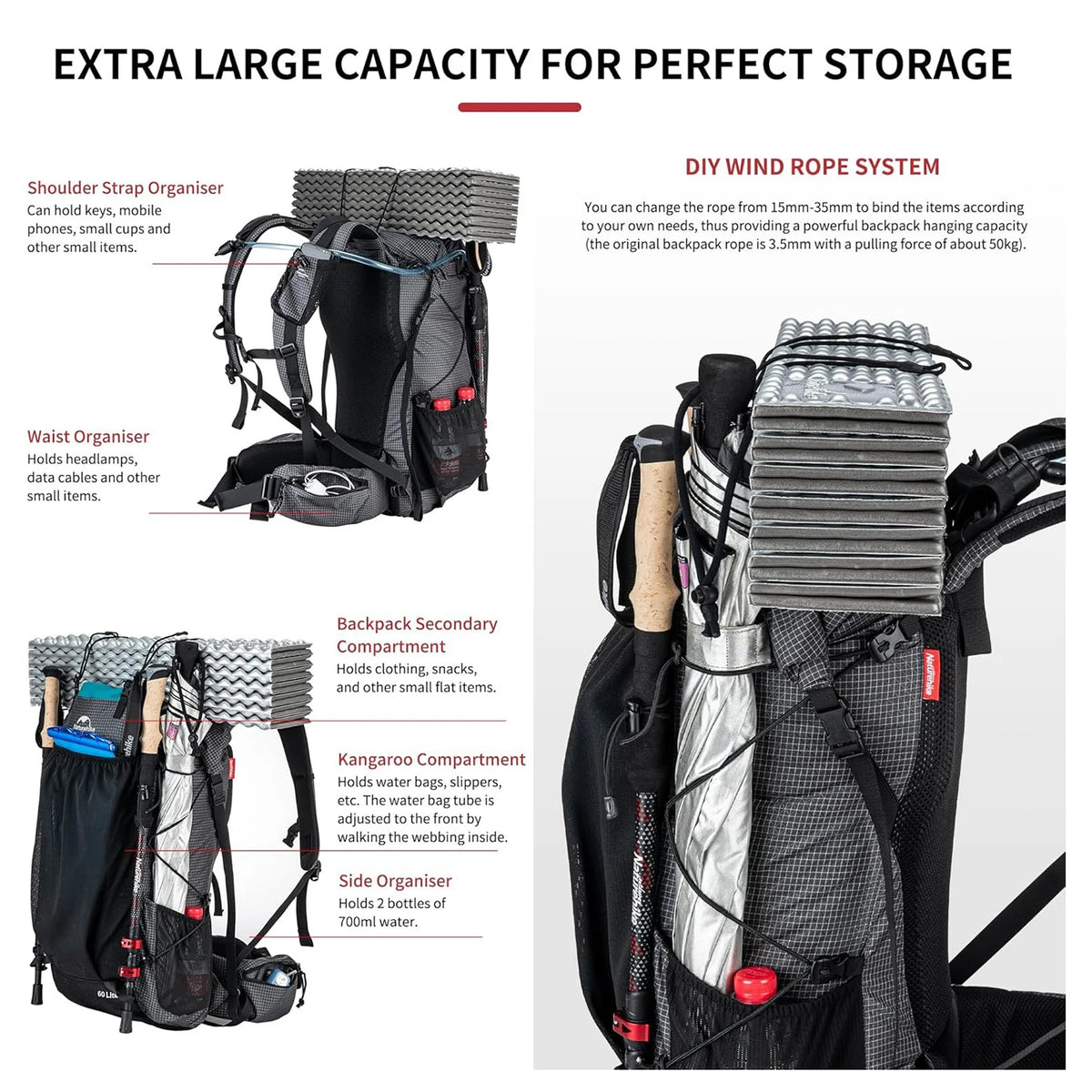 Naturehike Waterproof Hiking Mountaineering Backpack With Rain Cover