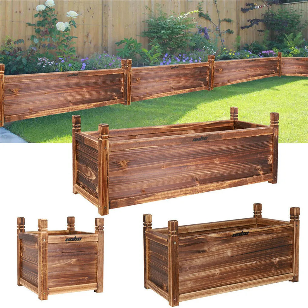 Pine Wood Raised Planter Box For Indoor Outdoor Gardening