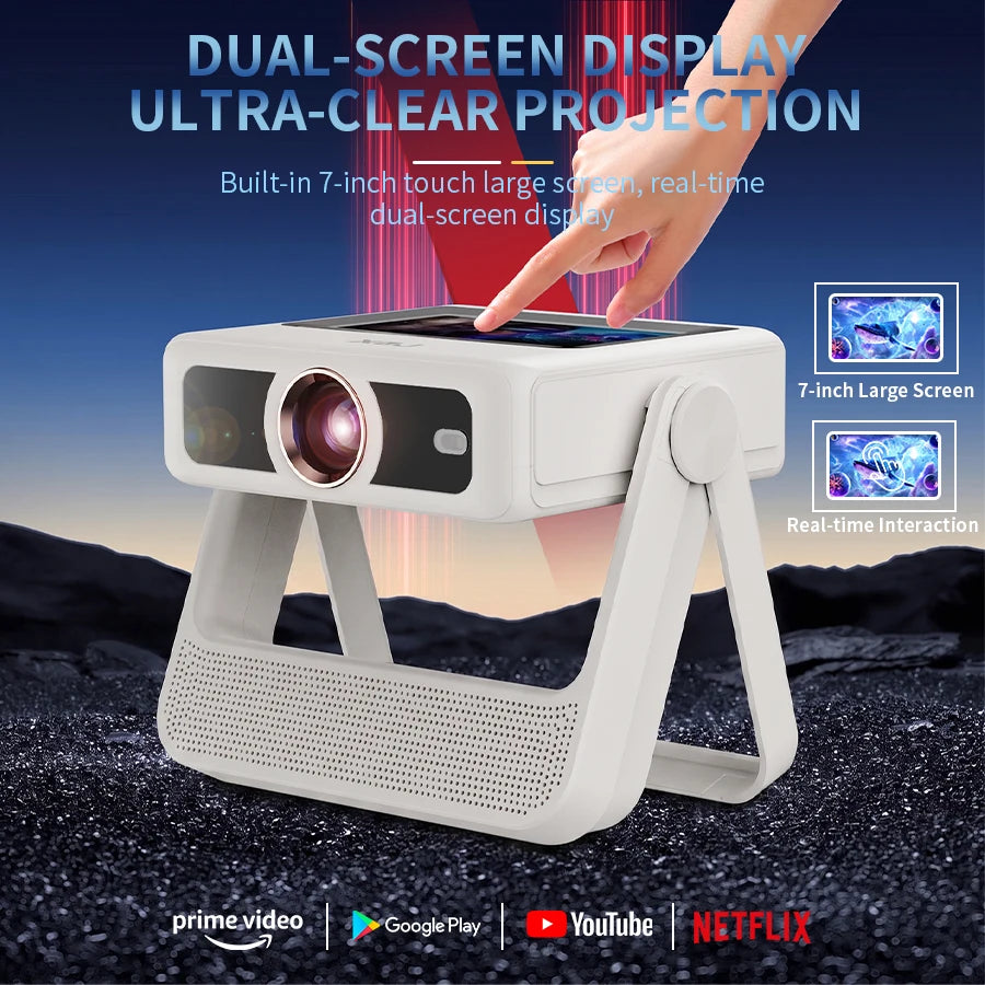 4K Touch Screen Portable Projector With WiFi Bluetooth Auto Focus