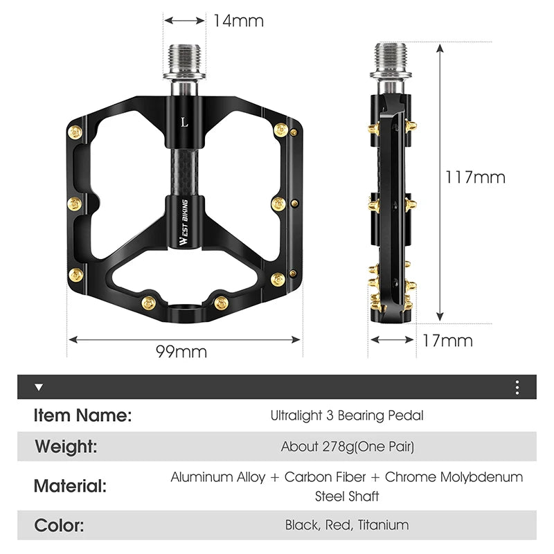 West Biking Aluminum Alloy Universal Bicycle Pedals For All Riders