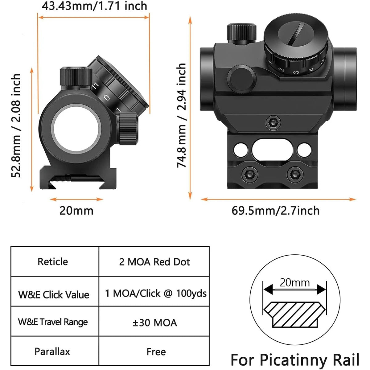 Nabila 1x25mm Red Dot Sight With 1 Inch Riser Mount