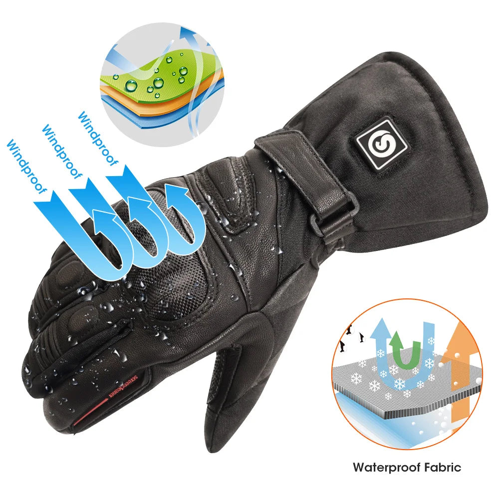 Snow Deer Waterproof Heated Tactical Leather Winter Gloves