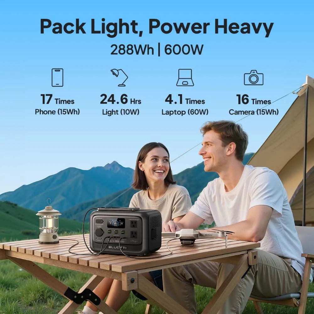 BLUETTI Elite 30 V2 288Wh 600W Portable Solar Power Station