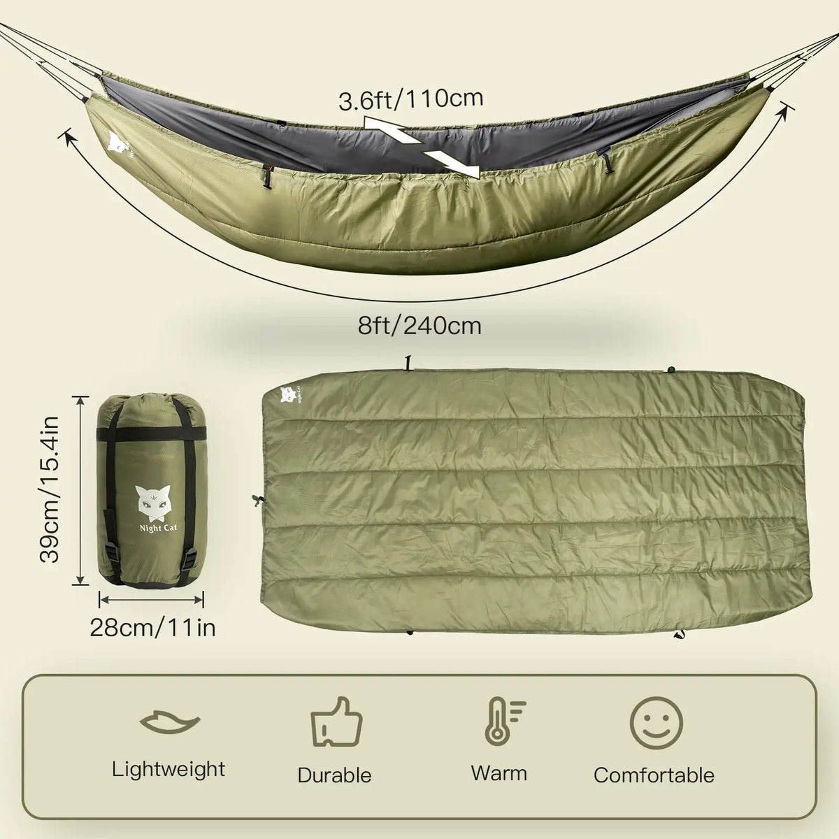 Lightweight Hammock Underquilt Sleeping Bag Insulated Outdoor Camping Blanket