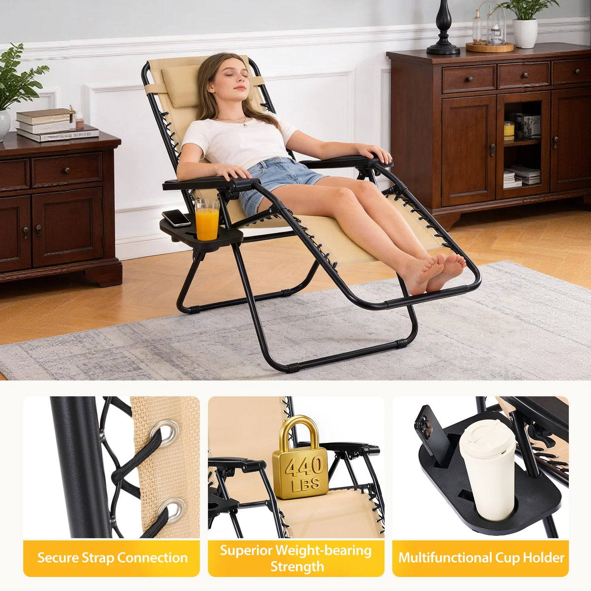 JHK Zero Gravity Outdoor Folding Lounge Recliner Chair