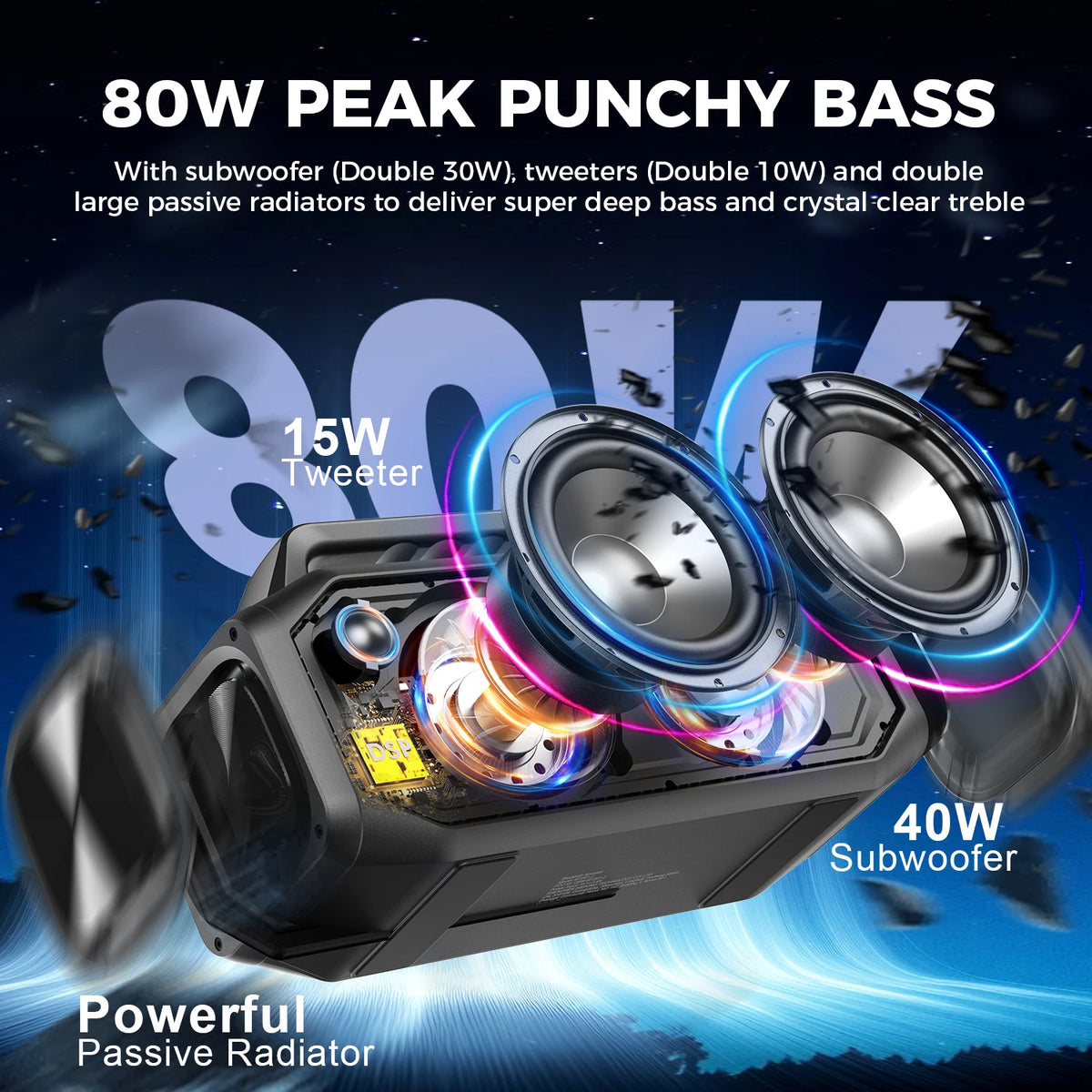 W King BT261 80W Portable Outdoor Speaker With Strong Bass