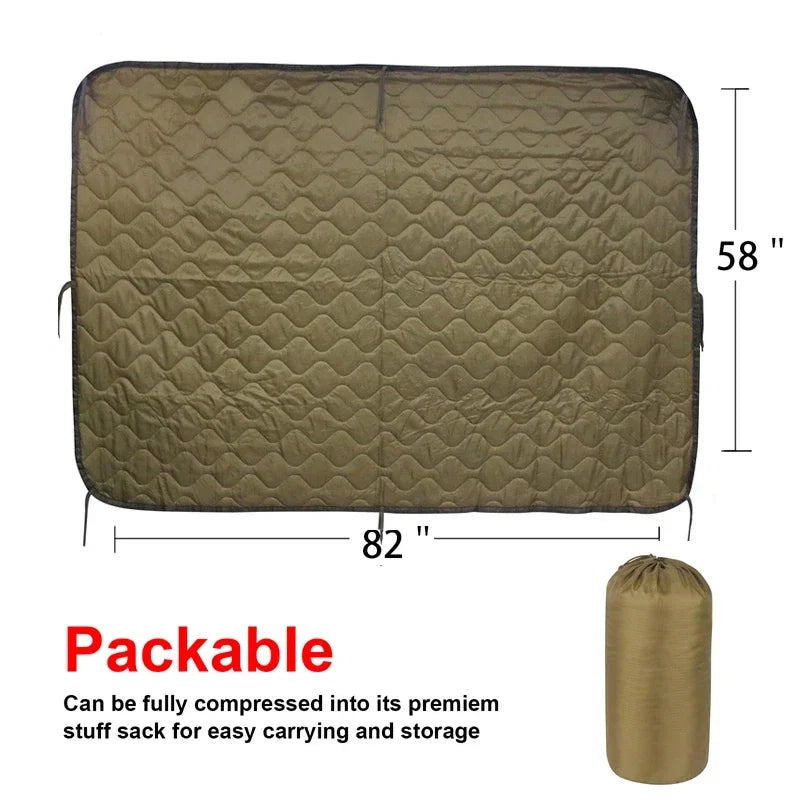 Tactical Camouflage Poncho Liner Water Repellent Woobie Quilted Blanket