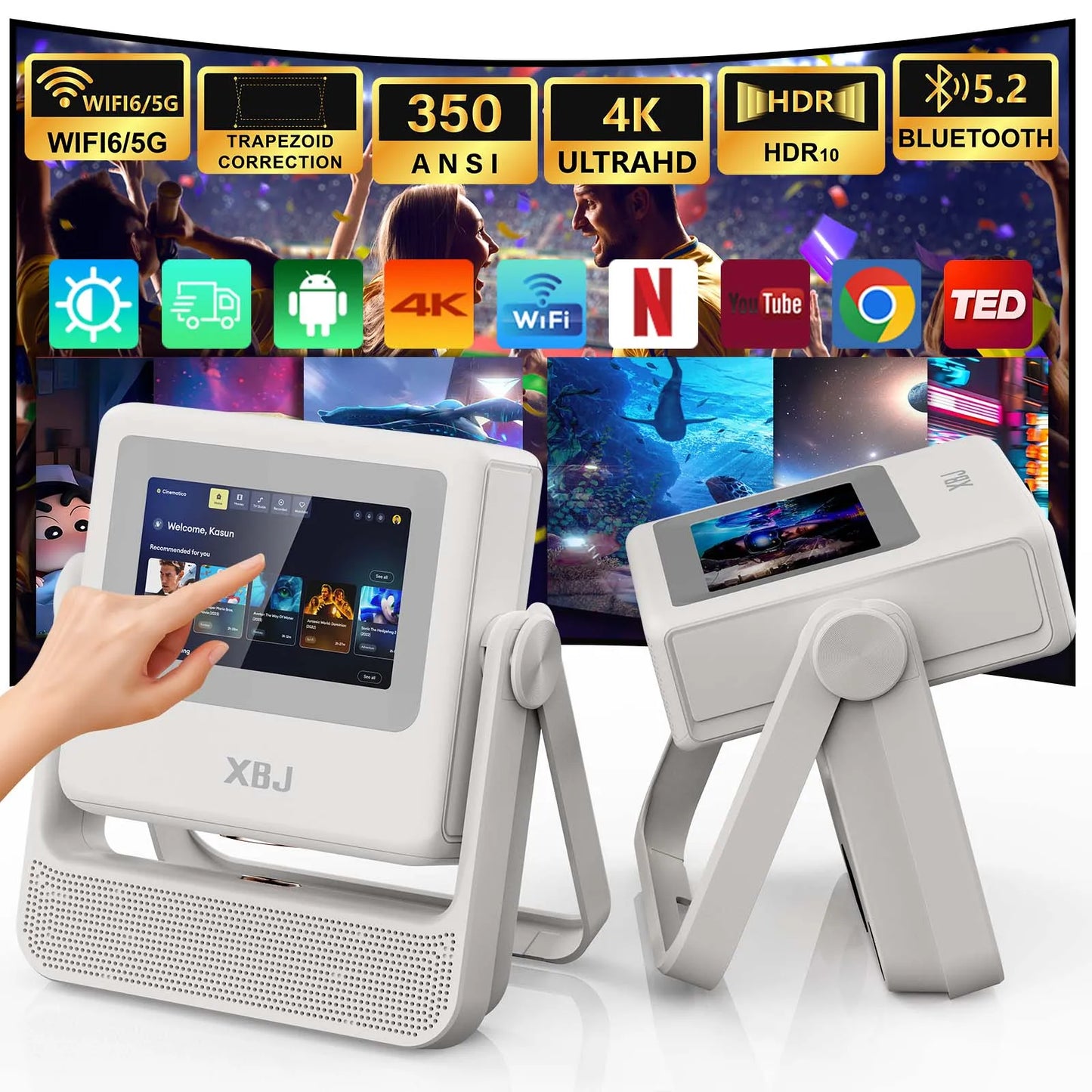 XBJ A5Pro Smart Touchscreen Projector 1080P Hd With Wifi