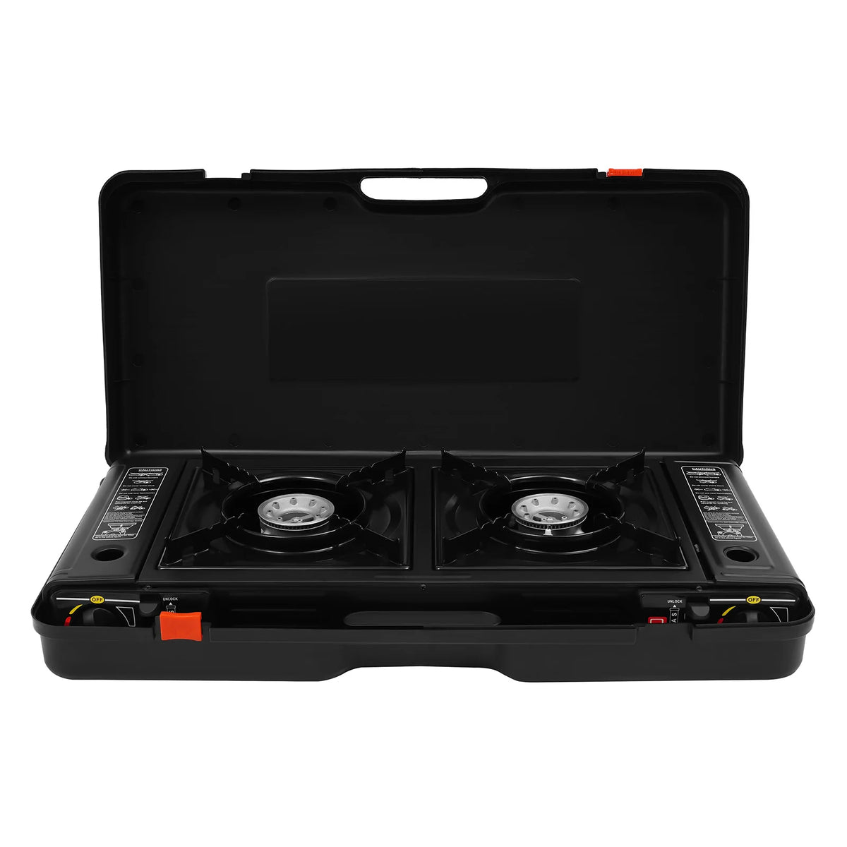 Portable Dual Burner Butane Camping Stove With Aluminum Baking Tray