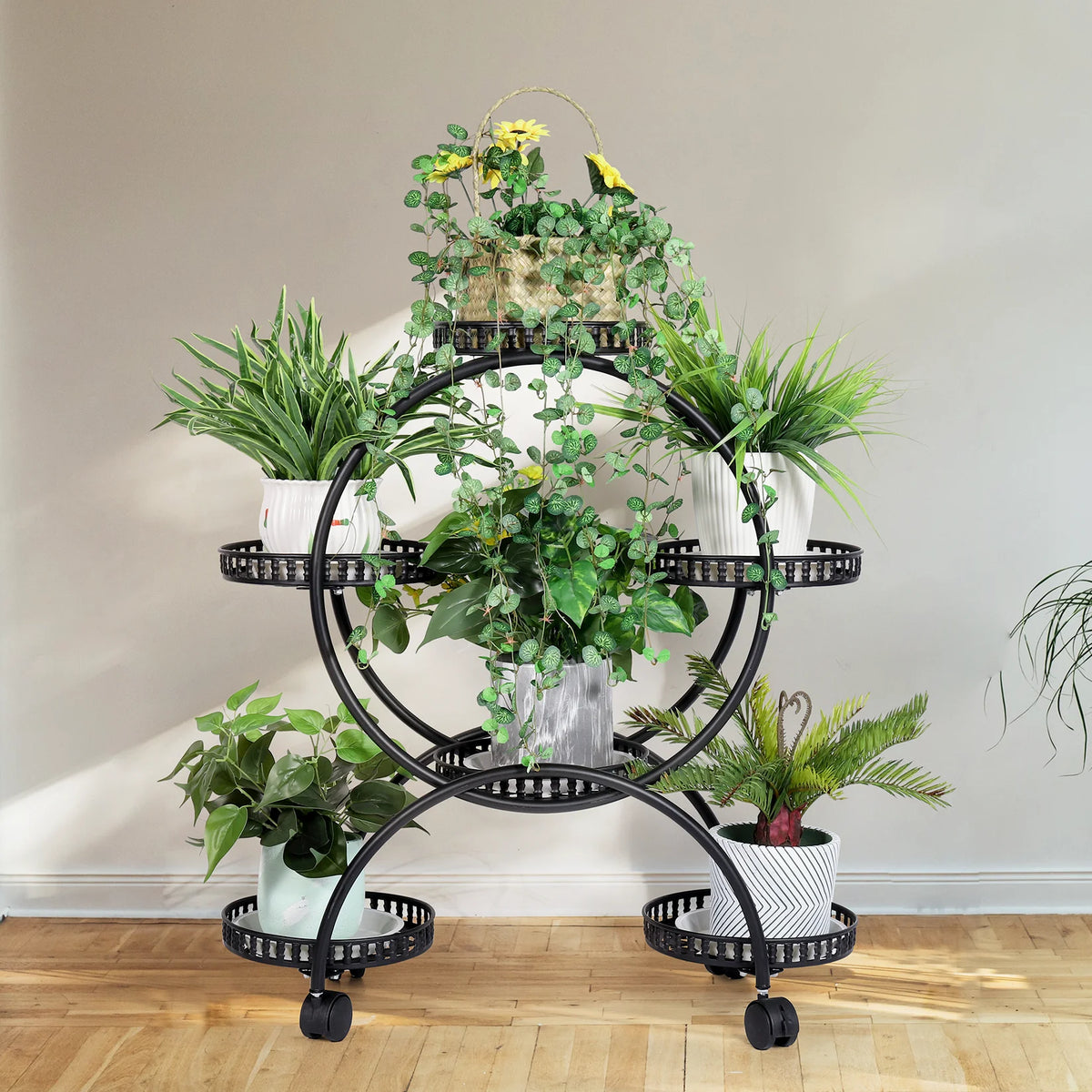 BINGOPAW 6-Tier Metal Plant Stand With Wheels Indoor Outdoor