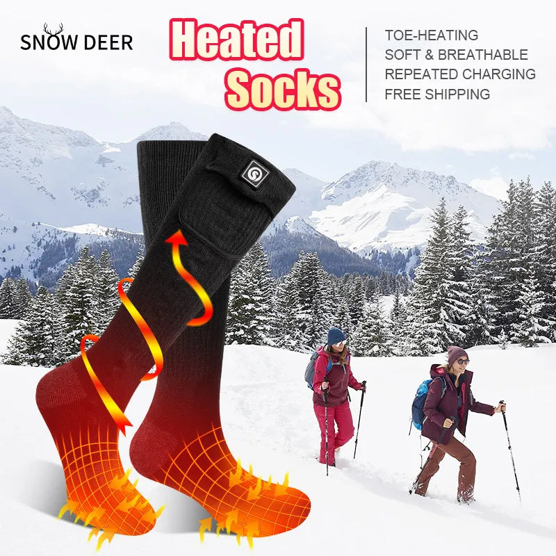 Snow Deer Rechargeable Heated Wool Thermal Socks For Ski And Camping