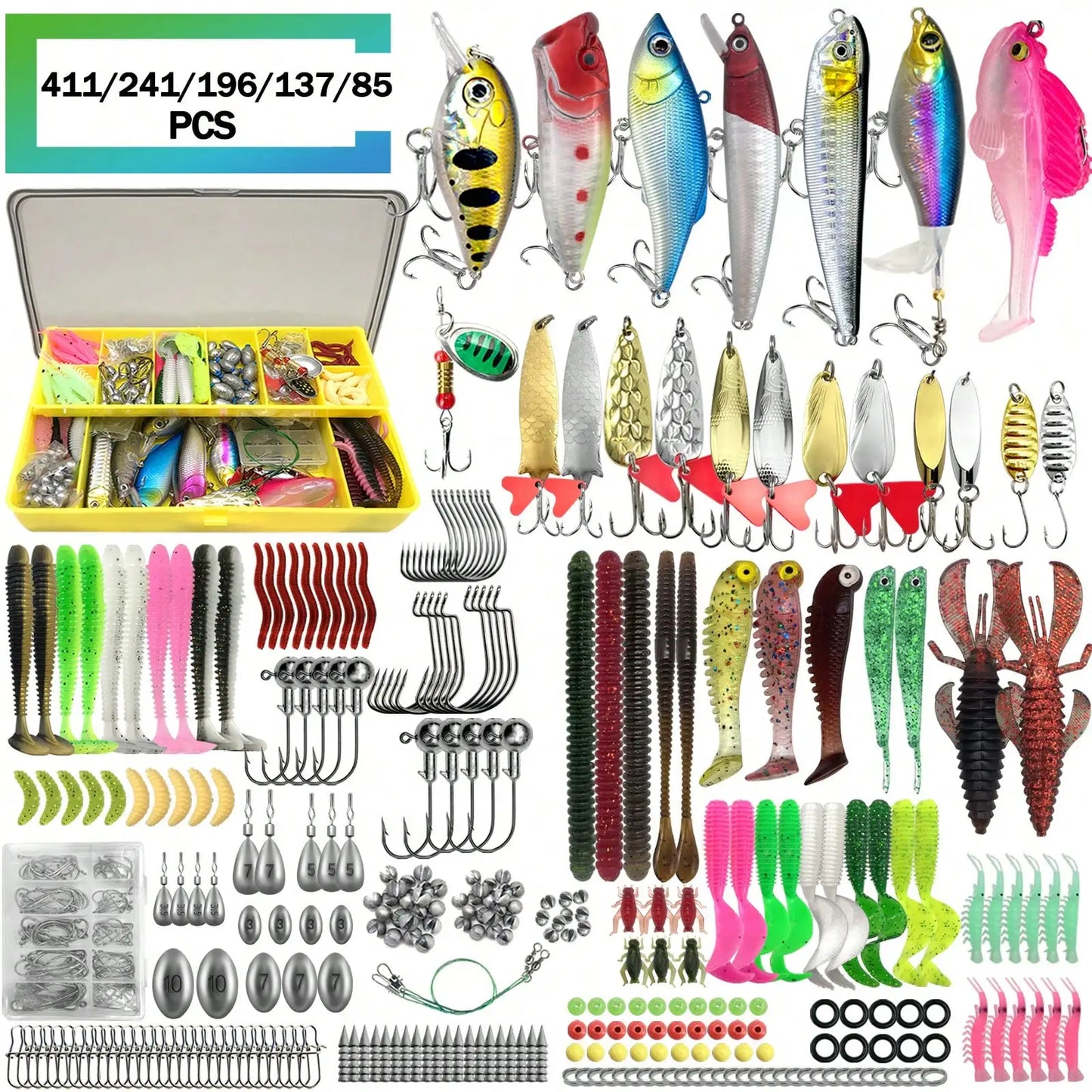 Complete Fishing Lure Set Featuring Soft Baits And Hooks