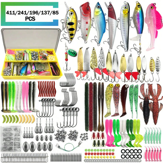 Complete Fishing Lure Set Featuring Soft Baits And Hooks