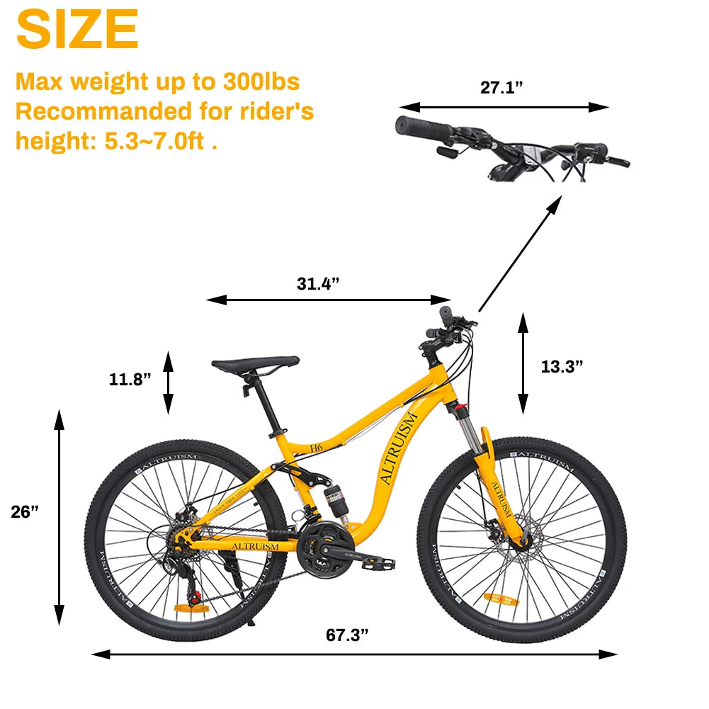 Altruism 26 Inch Full Suspension Mountain Bike Dual Disc Brake